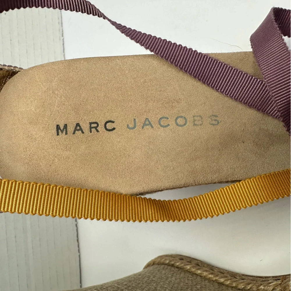 Marc Jacobs Purple & Gold Ankle Tie Colorful Wedge Espadrille Sandals- Size 7